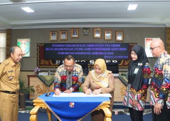 Pemkab Lampung Utara Lakukan Penandatanganan Kerja Sama PLKK dan Penyerahan Santunan BPJS Tenaga Kerja