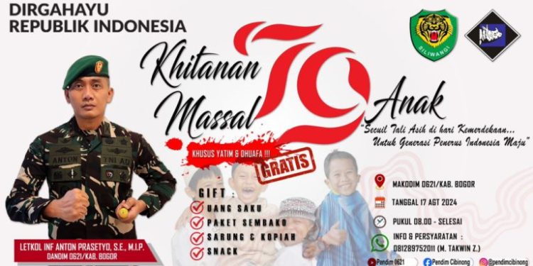 Dalam Rangka HUT RI Ke-79, Letkol Inf Anton Prasety Komando Distrik Militar Kodim 0621 Selenggarakan Khitanan Massal