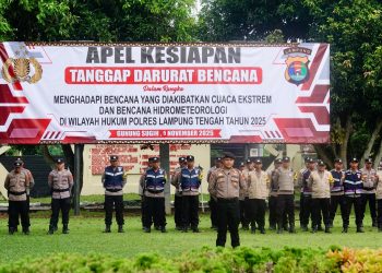 Polres Lampung Tengah Gelar Apel Kesiapan Tanggap Darurat Bencana