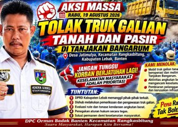 Dpc ormas badak banten kecamatan rangkasbitung bersama mahasiswa dan masyarakat siap gelar aksi massa, soroti truk galian tanah dan pasir di tanjakan bangarum