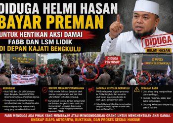 diduga ada upaya hentikan aksi damai fabb, lmpi dan lsm lidik di depan kejati bengkulu, nama helmi hasan dipertanyakan