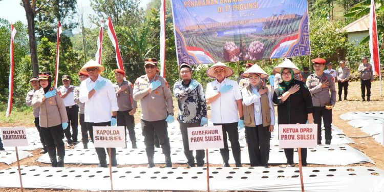 Kapolda Sulsel dan Bupati Bantaeng serta Forkopimda Ikuti Penanaman Bawang Putih Serentak Polri