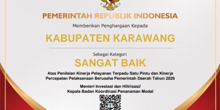 Karawang Raih Penghargaan Kategori Sangat Baik dari Kementerian Investasi, Realisasi Investasi Tembus Rp20,43 Triliun